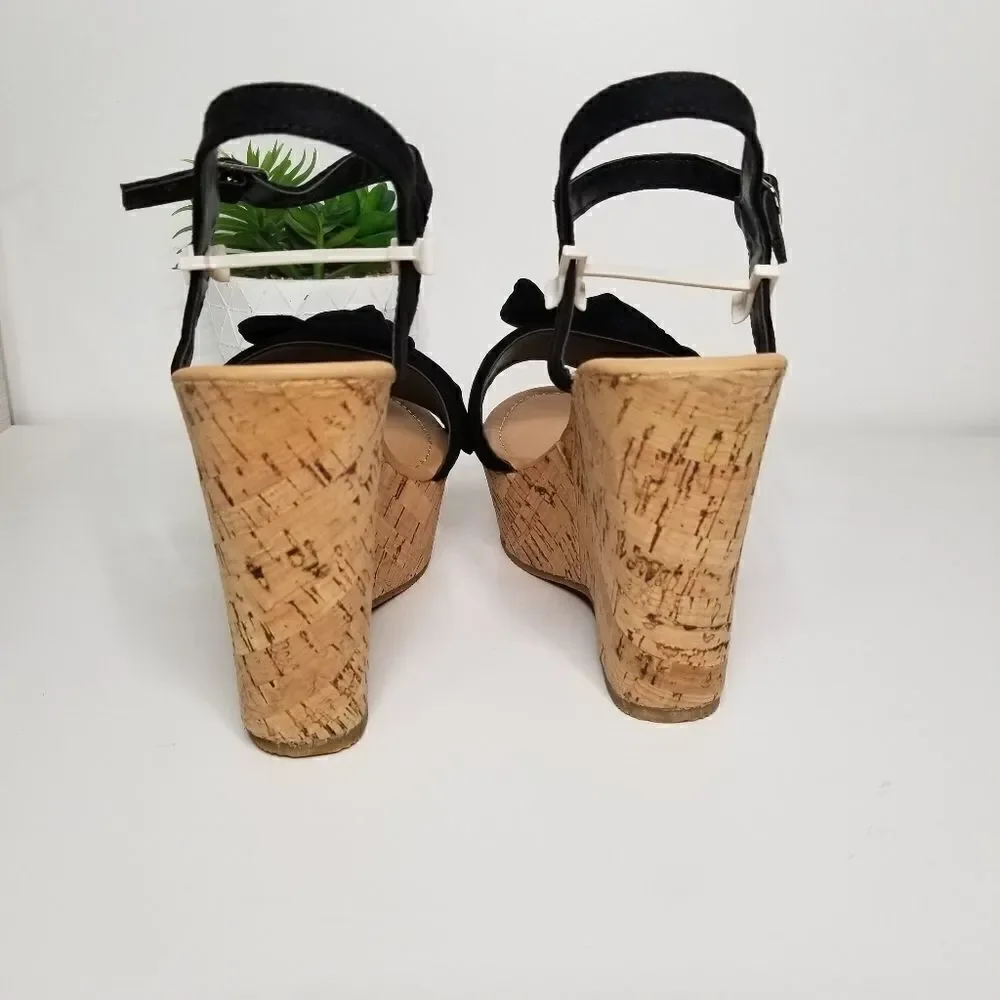 Black bow strap wedges